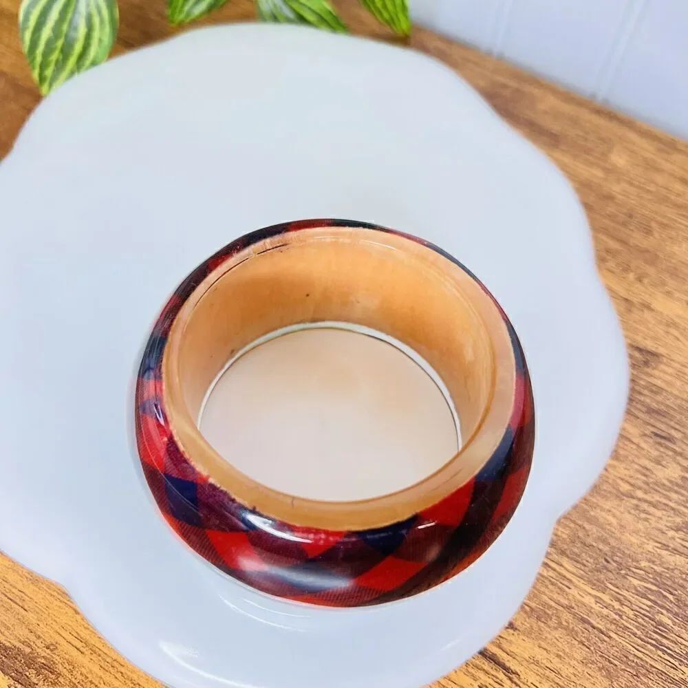Vintage Wide Plaid Lucite Bangle Bracelet Romantic Red Black Retro 80’s 90’s Y2K - Picture 6 of 8